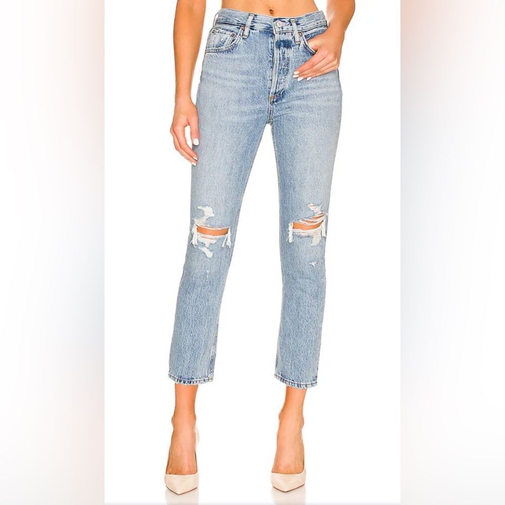 Agolde Riley high rise straight distressed crop Jeans 25 - Picture 2 of 10